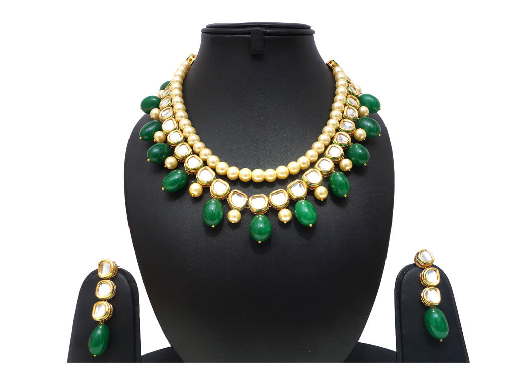 fashion women jewelry, kundan necklace with emerald and pearl stones
