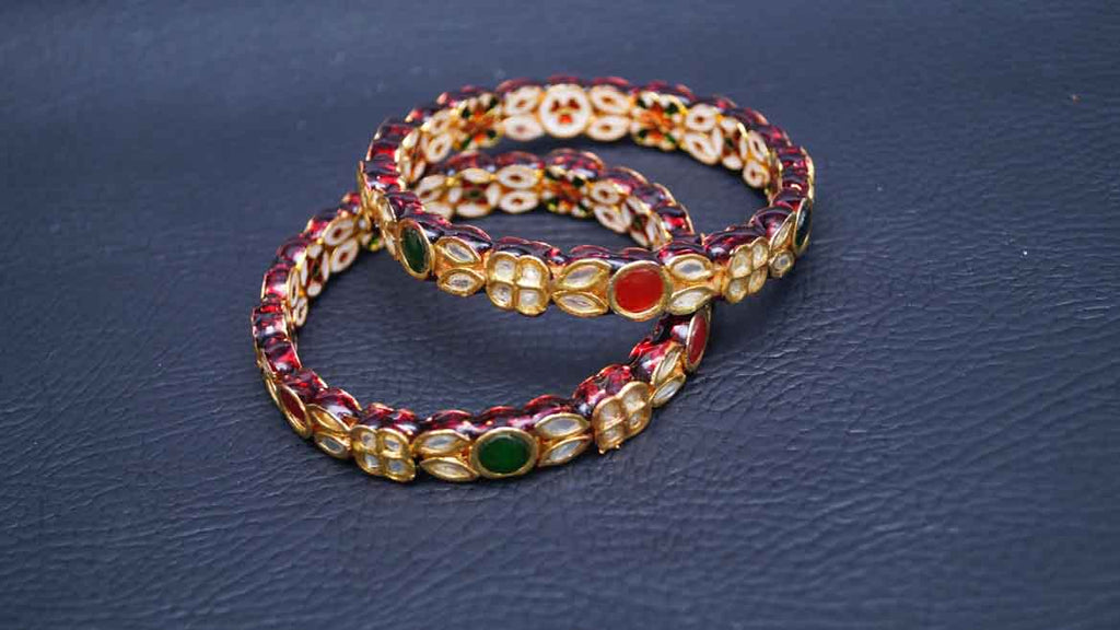 silver bangles for women. Set of 2 Designer Kundan Bangle
