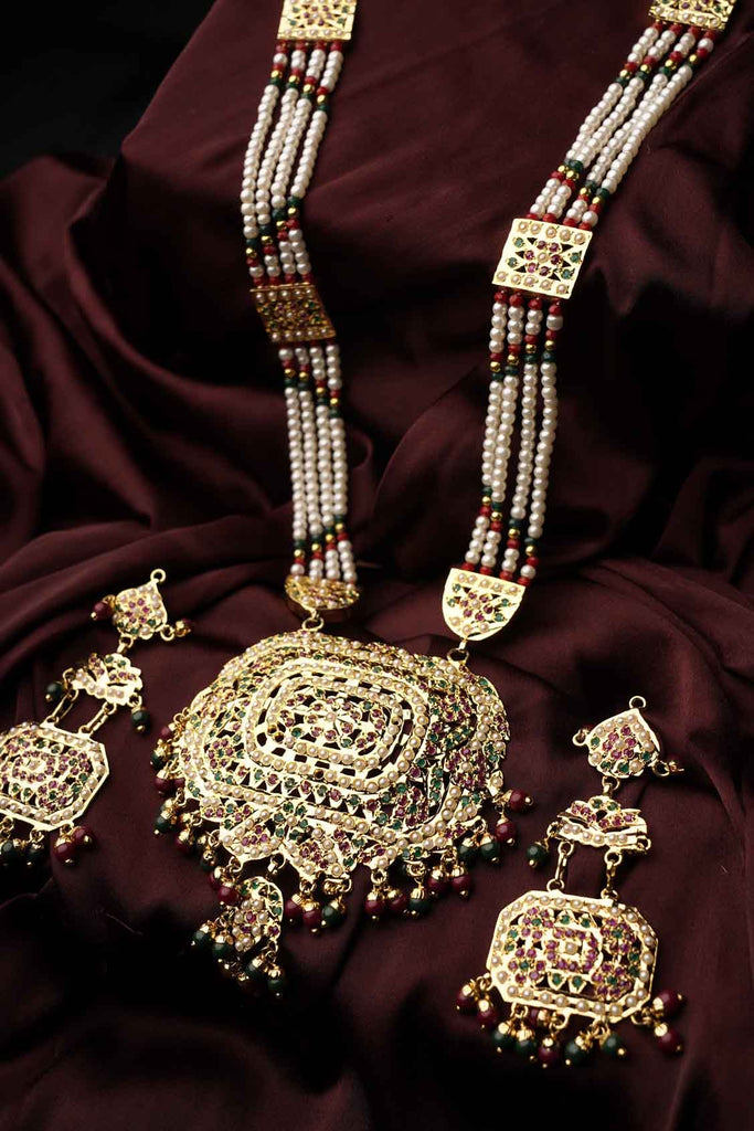 antique indian jewelry, navratan jadau rani set