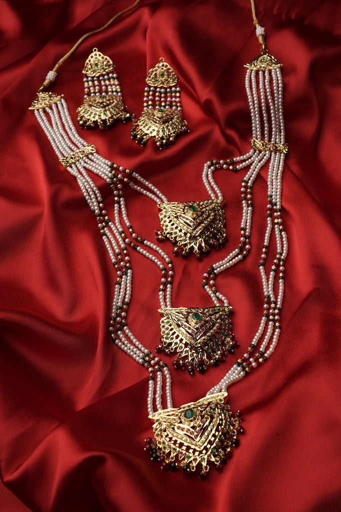traditional jewellery, navratan jadau 3 lada Rani set