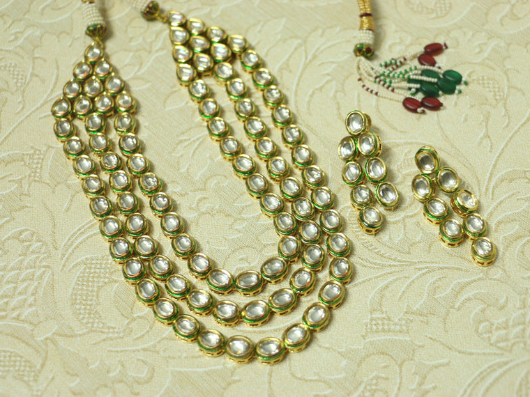3 layered Kundan necklace set