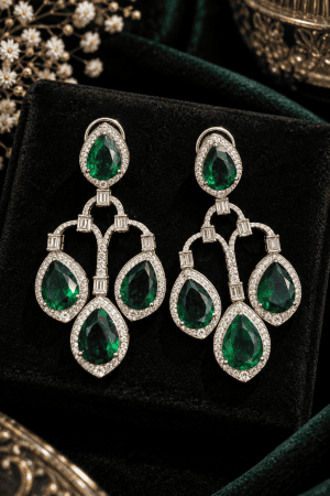 Emerald Green CZ Party Earrings