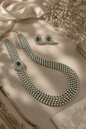 Adorn Pearl & CZ Necklace Set
