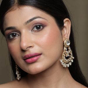 Polki Chaandbali in Gold/White