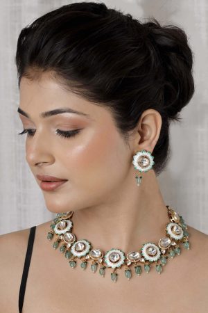 Sehaj Meenakari Polki Set in Green