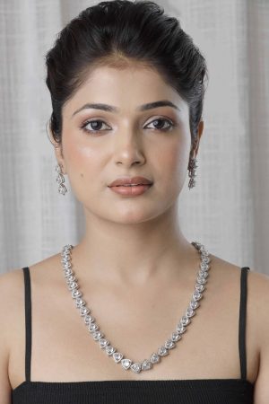 Aahna Single Line Silver Pltaed Partywear Set in Cubic Zirconia